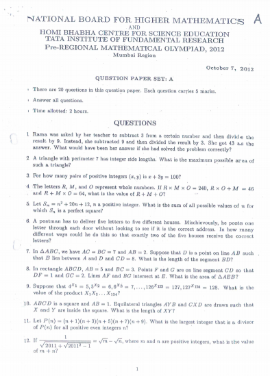 Pre Rmo Previous Year 2012 Question Paper With Solution
